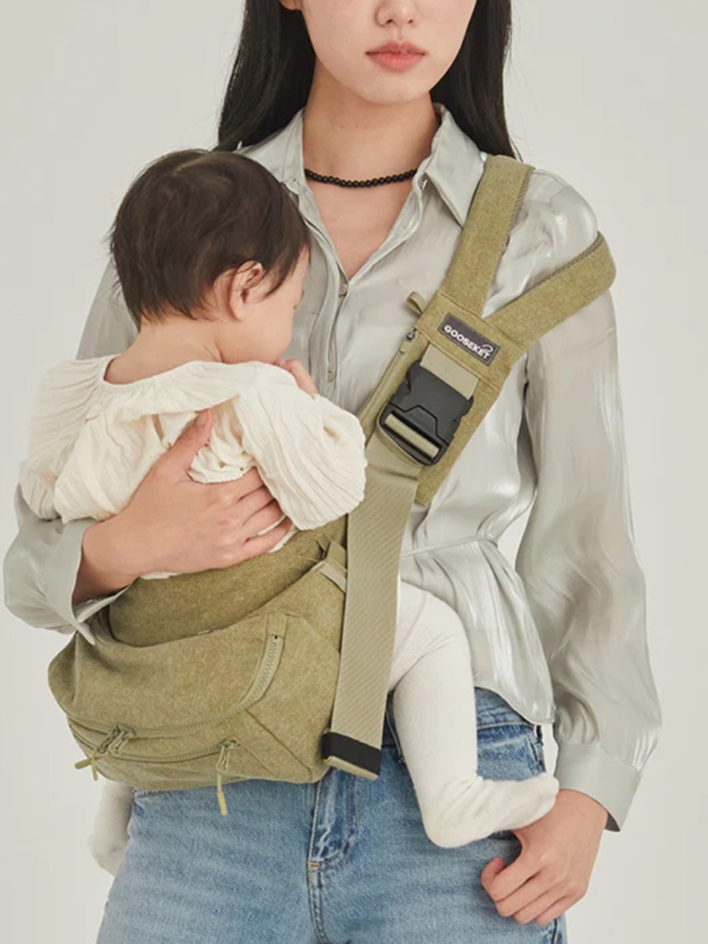 Gooseket Olive Green Infant Sling Carrier with detachable sling bag